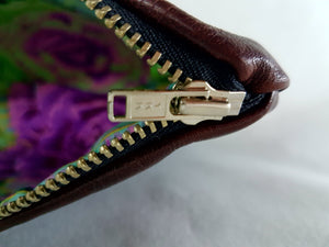 Dark Brown Leather Handbag or clutch - flat bottom includes strap