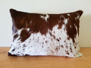 Dark Brown and White Cowhide Lumbar Cushion 50cm x 35cm