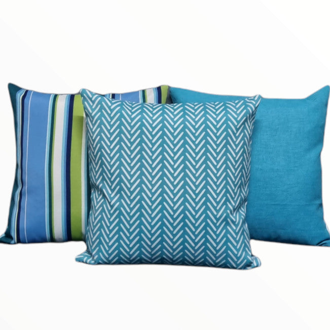 Aqua Herringbone Outdoor Cushion Australia Thread Candy