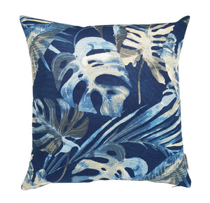 Blue and silver palm leaves indoor cushion cover