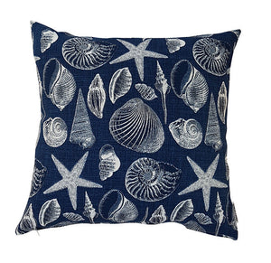 Blue and White Coastal Seashells Outdoor Cushion Cover