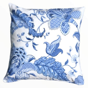 Crisp White and Blue Floral Hamptons Cushion