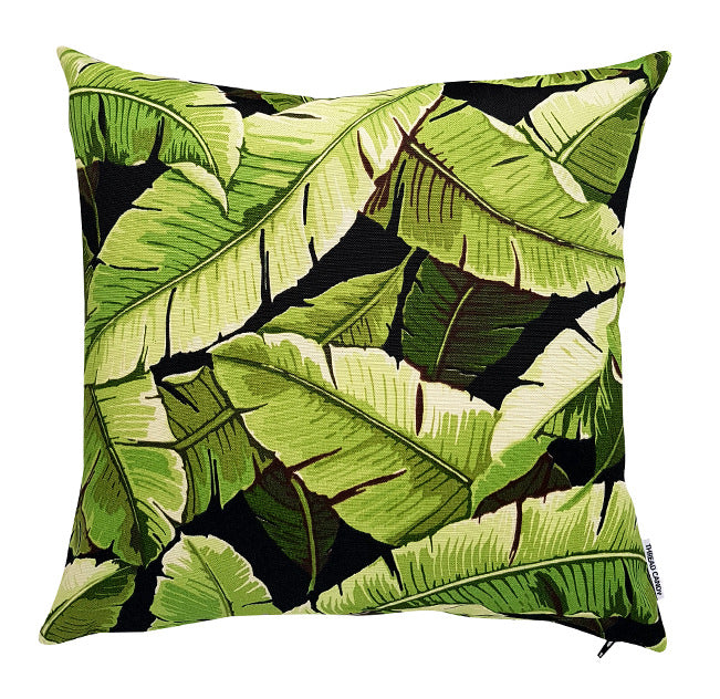 Green and Black Tropical Leaves Outdoor Cushion Cover