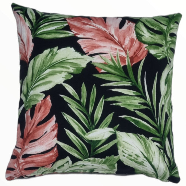 Peach Green Tropical Leaves Outdoor Cushion Cover