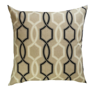 Black and Beige Hamptons Style Geometric Indoor/Outdoor Cushion Cover