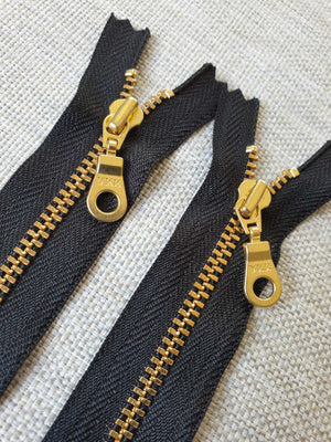 YKK Metal Zip Black with Gold Donut Pull - Colour 580