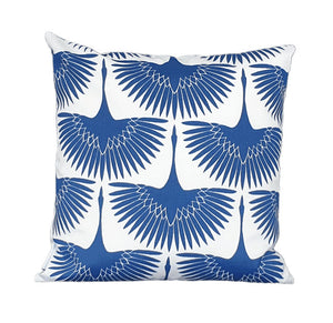 Blue and White Birds Outdoor Cushion
