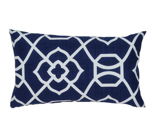 Blue and White Geometric Outdoor lumbar Cushion