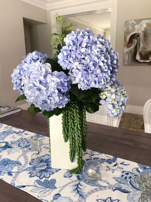 Crisp White and Blue Hamptons Style Floral Table Runner