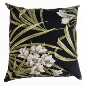 Midnight White Lillies on a Black Background Outdoor Cushion
