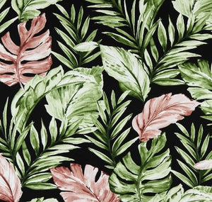 Peach Green Tropical Leaves Outdoor Cushion Cover
