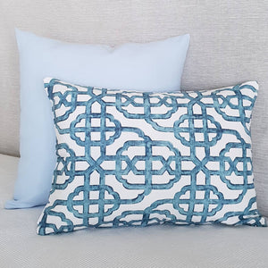 Seaside Blue Hamptons Geometric and Baby Blue Linen Cushion Cover