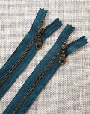 YKK Metal Zip Teal with Bronze Donut Pull - Colour 390