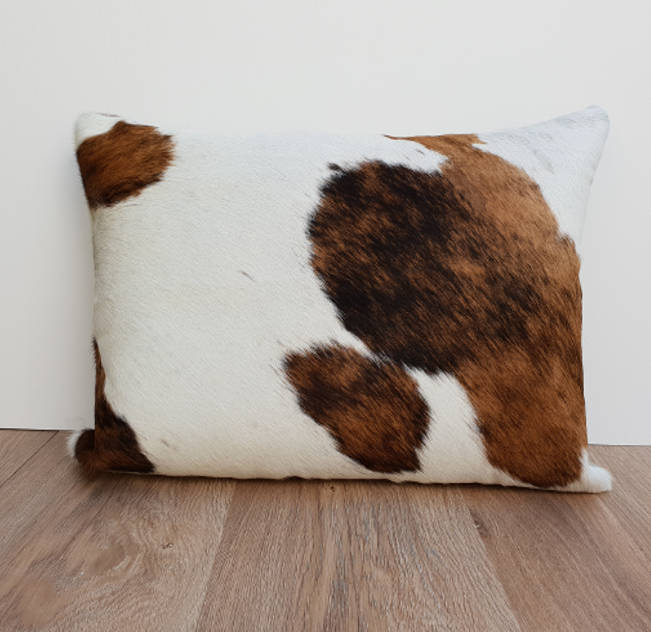 Tan Brindle and White Cowhide Cushion 50cm x 35cm