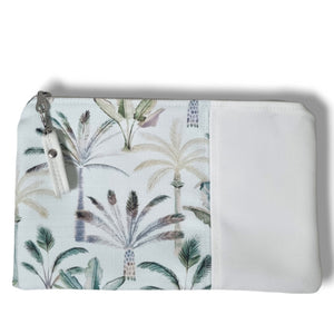 Pastel Blue Palm and White Clutch