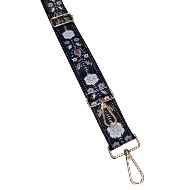 Black White Floral Replacement Bag Strap