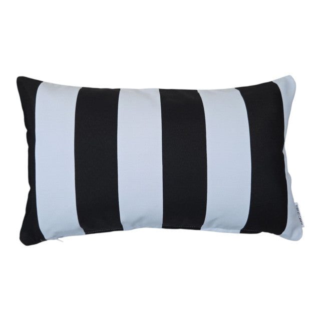 Black and White Striped Outdoor Lumbar Cushion Cover