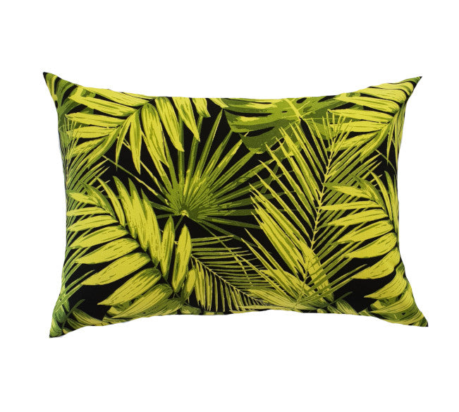 Black Tropical Palm Outdoor Lumbar Cushion Cover
