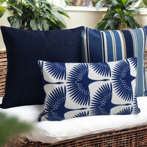 Horizontal Blue and White Birds Outdoor Cushion Cover