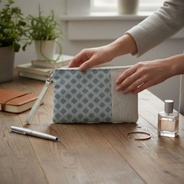 Blue Geometric and White Clutch