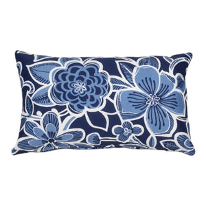 Bold Blue and White Flowers Outdoor Lumbar Cushion Cover