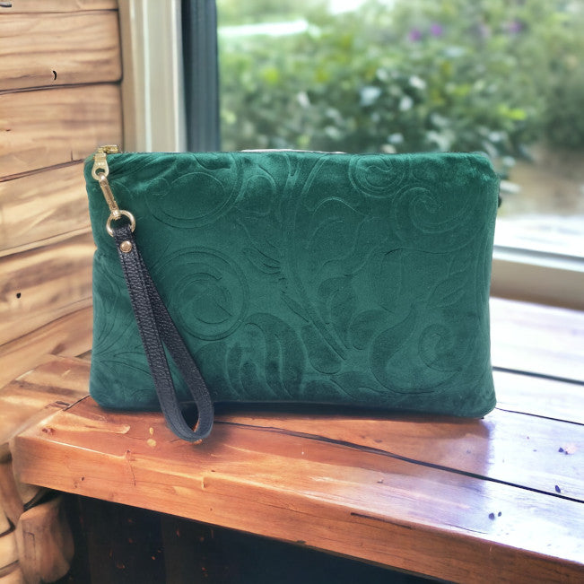 Embossed Green Velvet Clutch