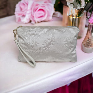 Embossed Ivory Velvet Clutch