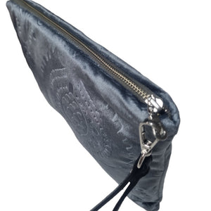 Embossed Silver Velvet Clutch