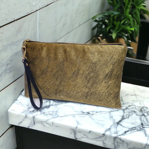 Embossed Tan Velvet Clutch
