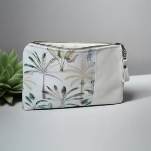 Pastel Blue Palm and White Clutch