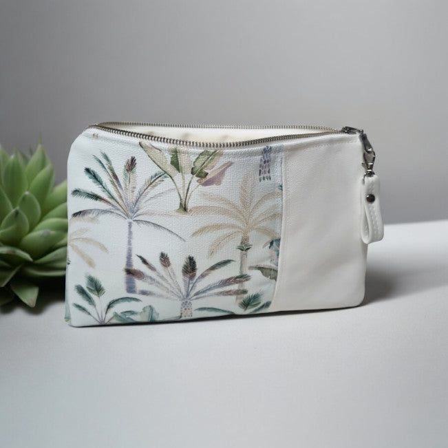 Pastel Blue Palm and White Clutch
