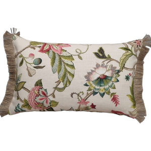 Raspberry Green Jacobean Rectangle Cushion Cover with Fringing