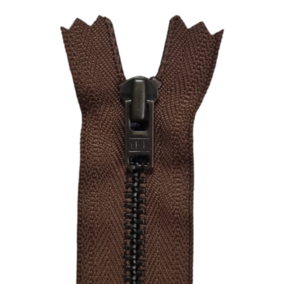 YKK Metal Zip Chestnut Brown with Bronze (Brass) Regular Pull # 4.5 Colour 033