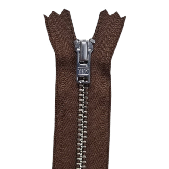 YKK Metal Zip Chestnut Brown with Silver Regular Pull # 4.5 Colour 033