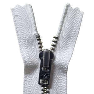 YKK Metal Zip White with Silver Regular Pull # 4.5 Colour 501