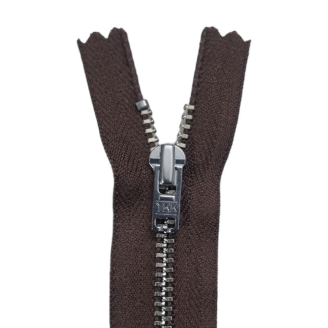 YKK Metal Zip Brown with Silver Regular Pull # 4.5 Colour 568