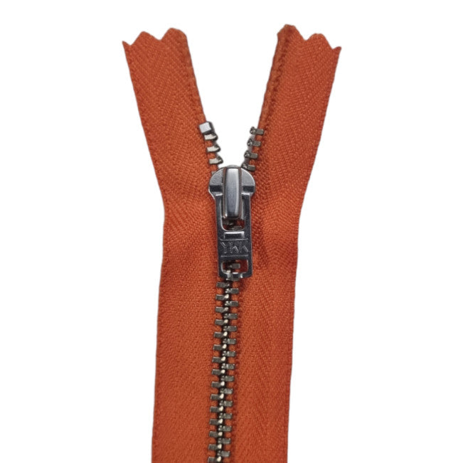 YKK Metal Zip Orange with Silver Regular Pull # 4.5 Colour 523