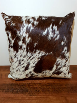 Dark Brown and White Cowhide Cushion 45cm