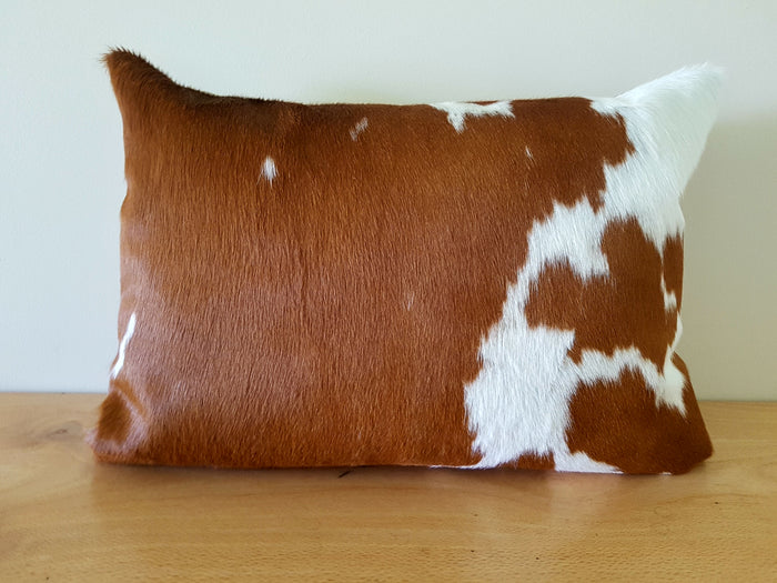 Brown and White Cowhide Lumbar Cushion 50cm x 35cm