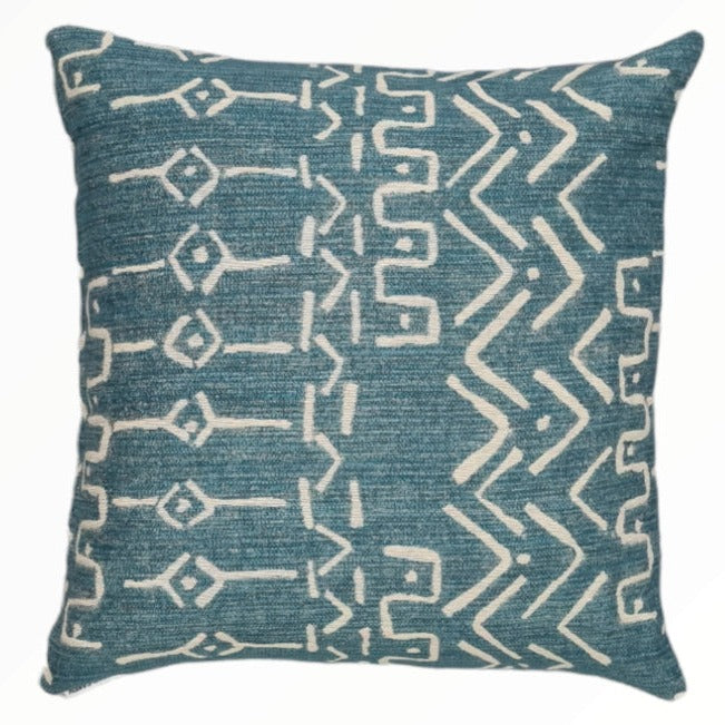 Aqua Tribal Mud Cloth Indoor Cushion Cover