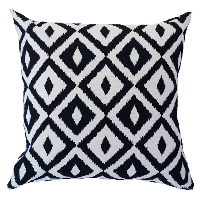 Black and White Diamond Ikat Outdoor Cushion Thread Candy