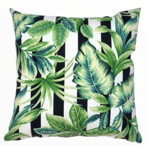 Black Stripe Green Palm Outdoor Cushion