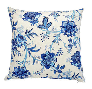 Blue Hamptons Style Floral Cushion with ivory background