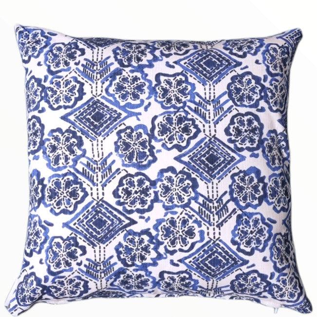 Blue Floral Damask Indoor Cushion Cover