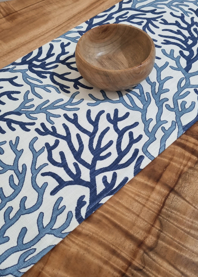 Blue Hamptons Style Coral Table Runner
