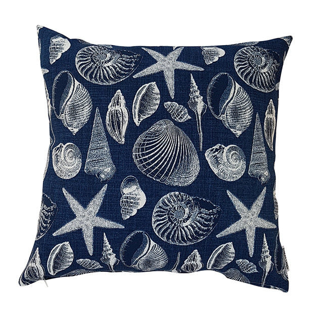 Blue Coastal Seashells Indoor/Outdoor Cushion Cover