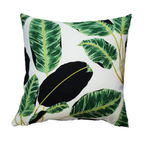 Black and Green Tropical Leaves Indoor Cushion Cover