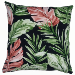 Peach Green Tropical Leaves Outdoor Cushion
