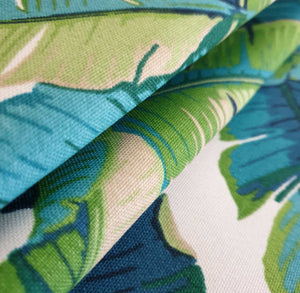Aqua and Green Tropical Leaves Outdoor Cushion Cover