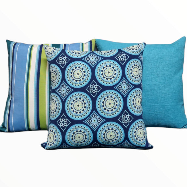 Spanish Teal Blue Circles Cushion Cover